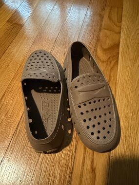 Kids Perforated Slip-On Loafers in Taupe